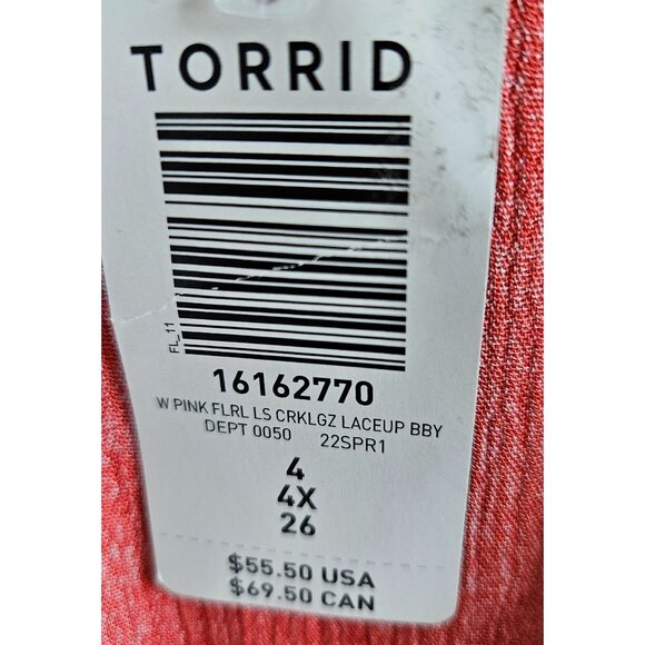 Torrid Woman Size 4 (4X) Peasant Blouse NWT Floral Crochet Trim  Layered Tunic - Picture 6 of 9